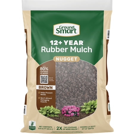 GroundSmart Brown Rubber Mulch, 1.25 cu ft, 1.5 in D