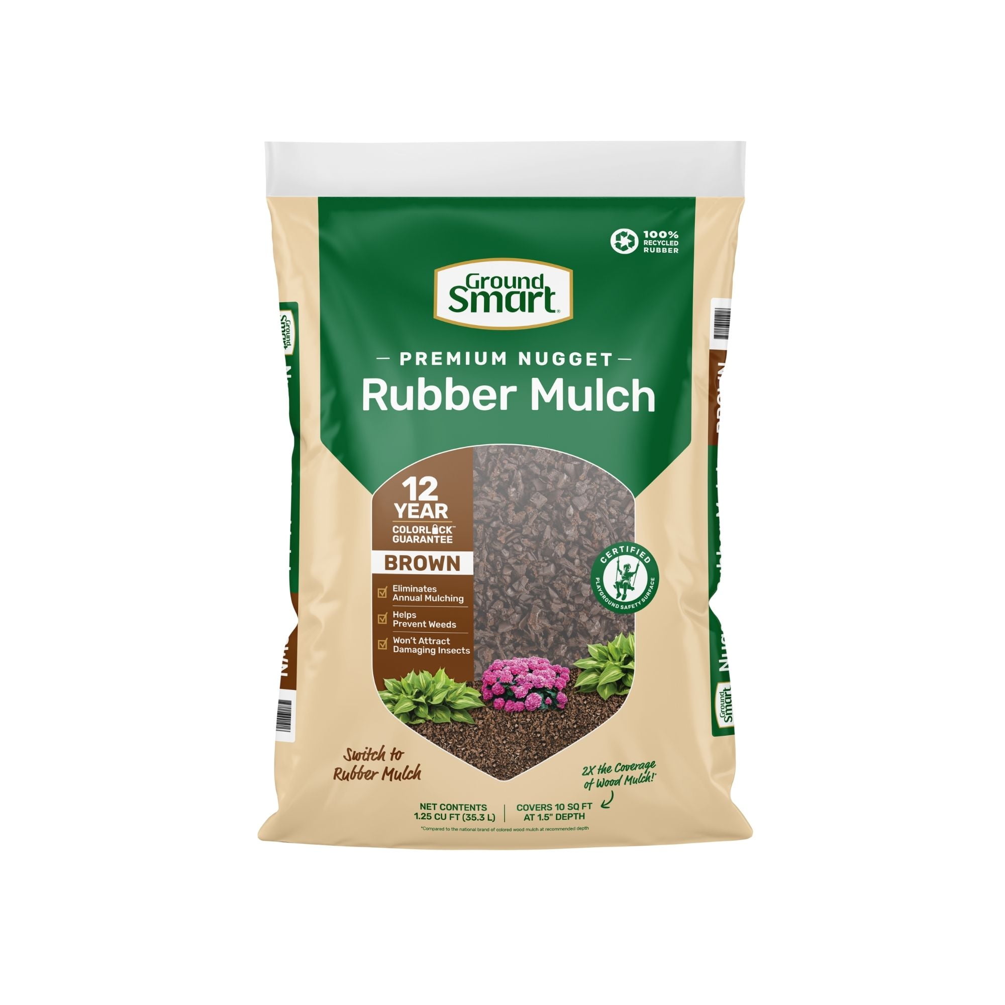 GroundSmart Brown Rubber Mulch Nuggets 0.8 cu ft