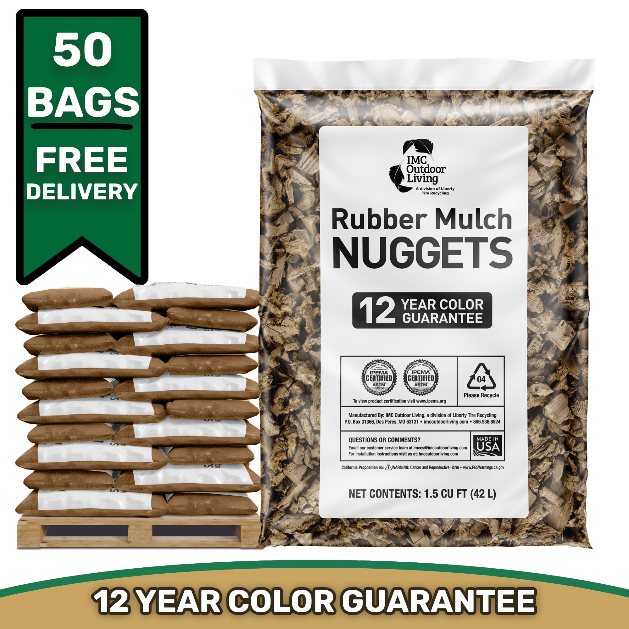 GroundSmart Premium Nugget Rubber Mulch for Landscaping, Bark Garden ...