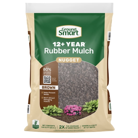 GroundSmart Premium Brown Rubber Mulch Nuggets, 0.8 cu ft