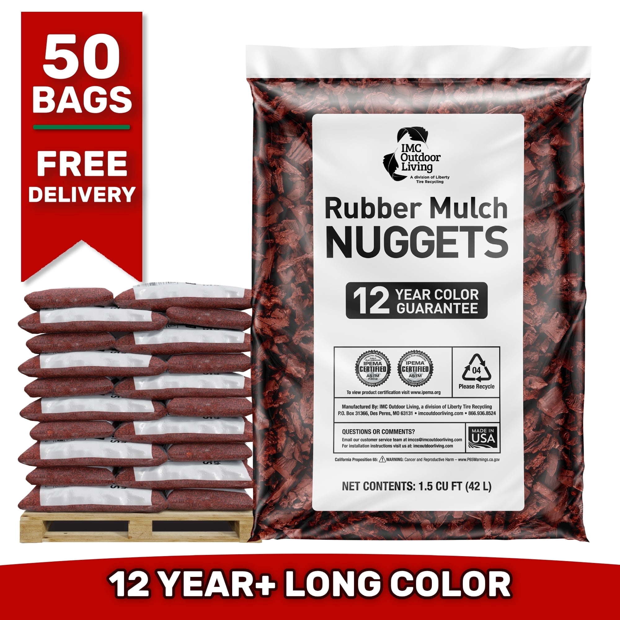 GroundSmart 12+ Year Red Rubber Mulch, 75 Cu Ft