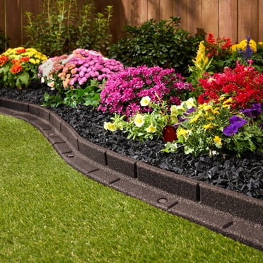 GroundSmart Roman Brick Landscape Edging, 4' Brown Rubber Garden Edging Border, 6 pack