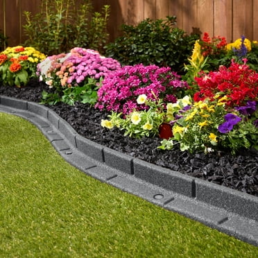 GroundSmart Roman Brick Landscape Edging, 4' Gray Rubber Garden Edging Border, 6 pack