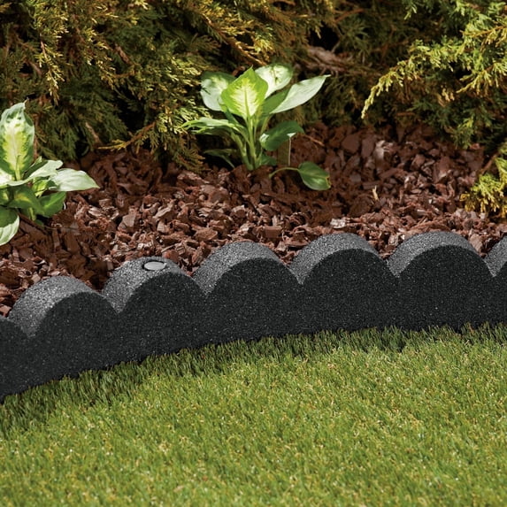 GroundSmart SmartLoc Scallop Landscape Edging, 4' Gray Rubber Garden Edging Border, 4 pack
