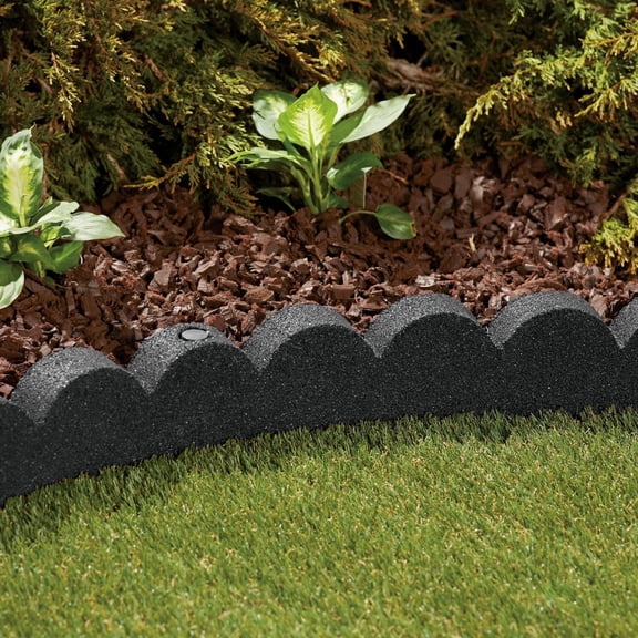 GroundSmart SmartLoc Scallop Landscape Edging, 4' Gray Rubber Garden Edging Border, 4 pack
