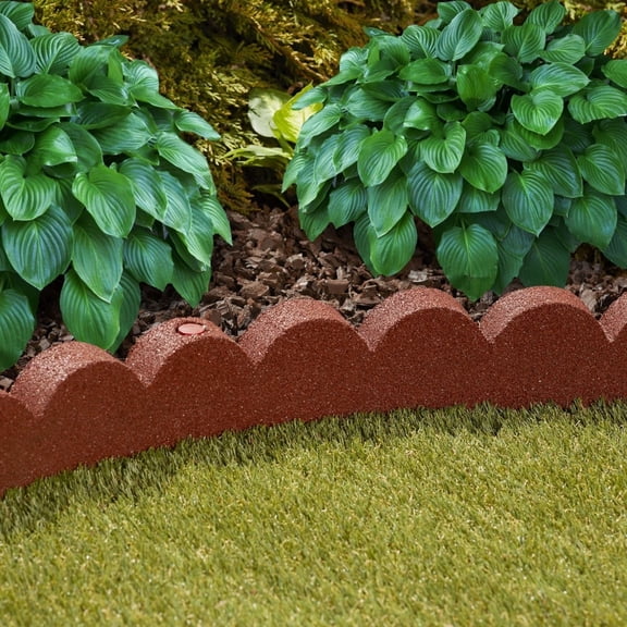 GroundSmart SmartLoc Scallop Landscape Edging, 4' Red Rubber Garden Edging Border, 4 pack