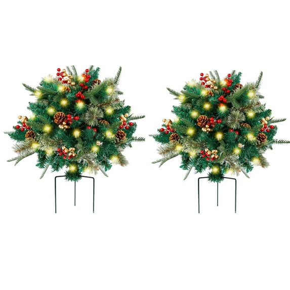 Grounded Christmas Tree Decoration, 8-Mode LED Lighted Outdoor Stake Tree, Battery-Powered Tree with Tripod Base for Yard, Beach, Garden, Home Christmas Display, 2pcs