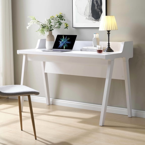 Grounded outlet and USB ports - Home office writing desk with raised back