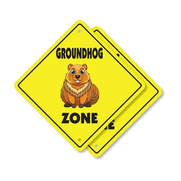 Groundhog (2 Pack) Plastic Crossing Sign - 10 Inch X 10 Inch Xing Sign Gift Animal Nature Wildlife Burrow Weather Cute Rustic Fun Outdoors Decor Symbol