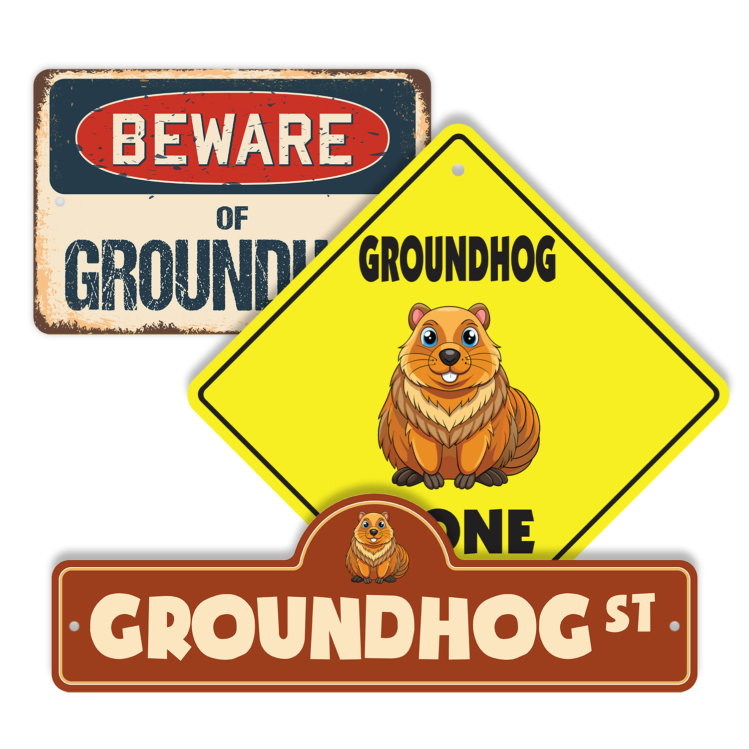 Groundhog Sign Groundhog (3 Pack) Plastic Street Sign Crossing Sign Warning Sign ...