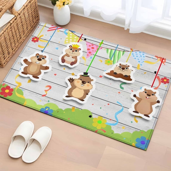 Groundhog Day 2'x3' Washable Rug, Colorful Ribbon Spring Vintage Non-Slip Soft Doormat Area Rugs for Entrance Bathroom Bedsides, StainResistant Carpet for Kitchen Bedroom, Entryway Floor Mat