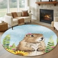 thumbnail image 1 of Groundhog Day 6ft Round Rugs, Sunflower Spring Floral Botanical Blue Washable Non-Slip Area Rugs for Living Room Bedroom Kitchen, Soft Low Pile Dining Room Kicthen Circle Carpet, Indoor Floor Rug, 1 of 9