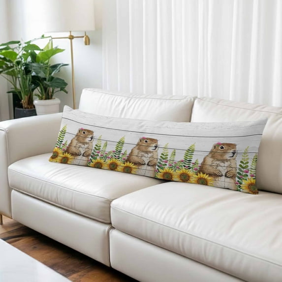 Groundhog Day Body Pillow Covers 20"x60", Sunflower Spring Floral Botanical Vintage Soft Brushed Microfiber Breathable Throw Pillow Covers, Pillowcase with Zipper for Couch Sofa Bedroom Living Room