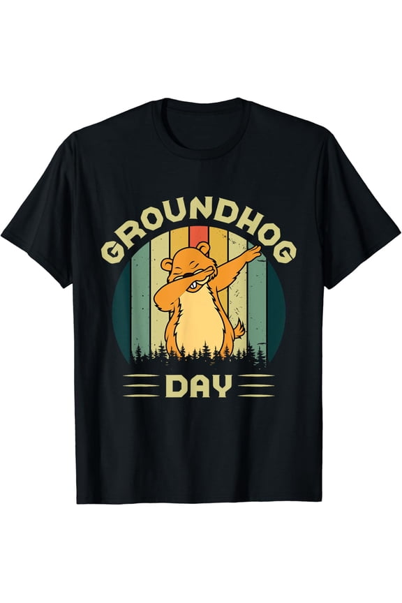 Groundhog Day Dabbing Groundhog Animal Retro Vintage T-Shirt