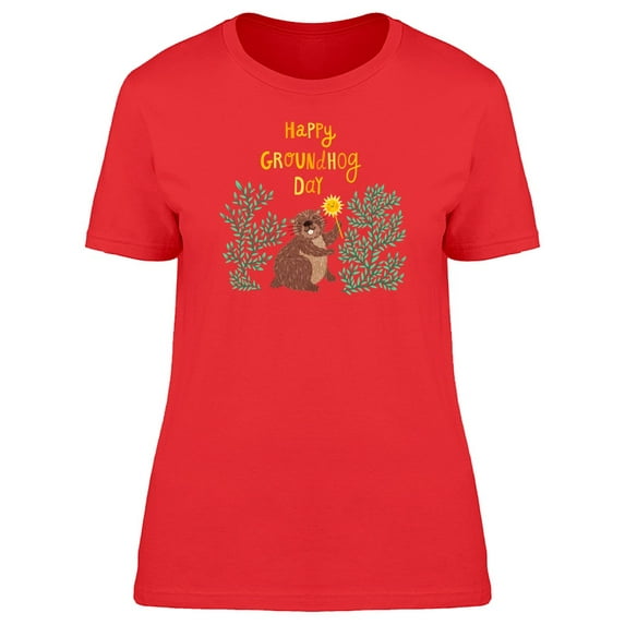 Groundhog Day Happy Doodle T-Shirt Women -Image by Shutterstock, Female Large