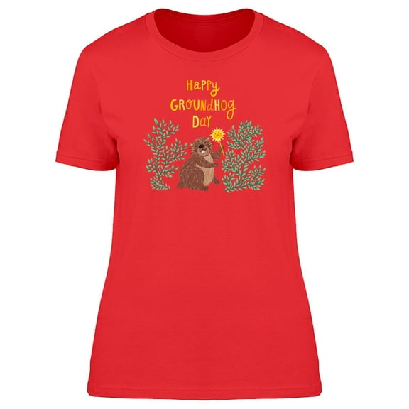 Groundhog Day Happy Doodle T-Shirt Women -Image by Shutterstock, Female Large