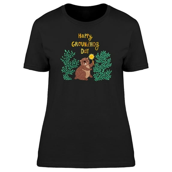 Groundhog Day Happy Doodle T-Shirt Women -Image by Shutterstock, Female Small