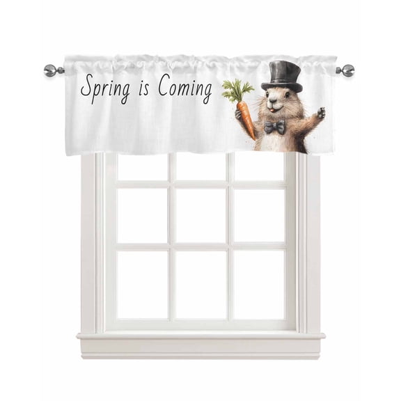 Groundhog Day Kitchen Valances for Windows Farmhouse Linen Window Valance Curtain for Living Room Window Treatment Spring Cute Brown Aniamls Carrot Valance Rod Pocket Topper Drape, 42 x 18 Inch