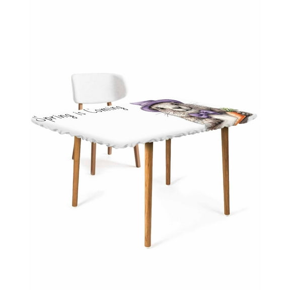 Groundhog Day Rectangle Tablecloth, Waterproof Elastic Fitted Table Covers for 4 Foot Tables, 24x50inch Decorative Tablecloths for Picnic, Camping, Indoor, Outdoor, Spring Cute Grey Animals Carrot