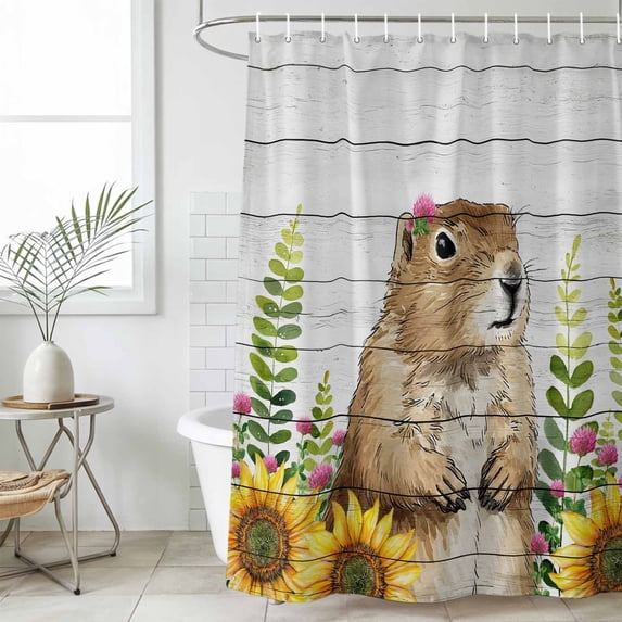 Groundhog Day Shower Curtain Set, Waterproof Shower Curtains for Bathroom, Sunflower Spring Floral Botanical Vintage Washable Fabric Cloth Bath Curtain for Bathtub Decoration with Hooks 48x72 Inches