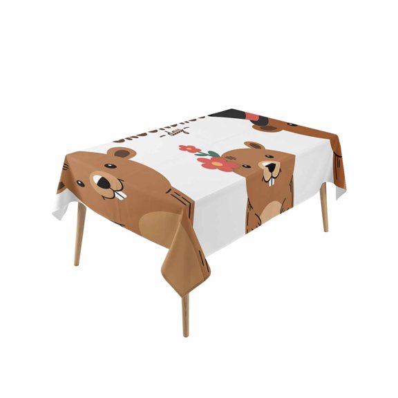 Groundhog Day Table Cloth, Waterproof Tablecloth for Rectangle Tables, Cartoon Funny Modern Farmhouse Country Cute Reusable Washable Fabric Table Cover for Restaurant Kitchen Dining Tables 60"x120"