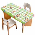 thumbnail image 1 of Groundhog Day Table Cloths for 5 Foot Rectangle Tables, Colorful Ribbon Green Plaid Spring Patio Waterproof Elastic Fitted Tablecloths, Washable Rectangular Table Cover for Camping, 1 of 8
