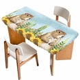 thumbnail image 1 of Groundhog Day Table Cloths for 5 Foot Rectangle Tables, Sunflower Spring Floral Botanical Blue Patio Waterproof Elastic Fitted Tablecloths, Washable Rectangular Table Cover for Camping, 1 of 8