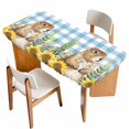 thumbnail image 1 of Groundhog Day Table Cloths for 6 Foot Rectangle Tables, Blue Plaid Sunflower Spring Floral Patio Waterproof Elastic Fitted Tablecloths, Washable Rectangular Table Cover for Camping, 1 of 8