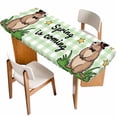 thumbnail image 1 of Groundhog Day Table Cloths for 8 Foot Rectangle Tables, Green Plaid Spring Botanical Star Yellow Patio Waterproof Elastic Fitted Tablecloths, Washable Rectangular Table Cover for Camping, 1 of 8