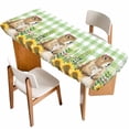 thumbnail image 1 of Groundhog Day Table Cloths for 8 Foot Rectangle Tables, Green Plaid Sunflower Spring Floral Patio Waterproof Elastic Fitted Tablecloths, Washable Rectangular Table Cover for Camping, 1 of 8