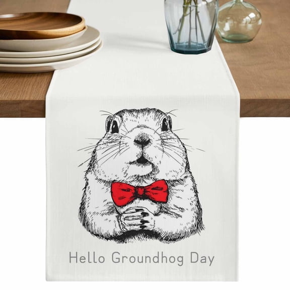 Groundhog Day Table Runner 36 Inches, Red Bow Knot Spring Bed Runner Dresser Scarves Tabletop for Indoor Outdoor Parties/Ceremony/Banquet, 13"x 36"