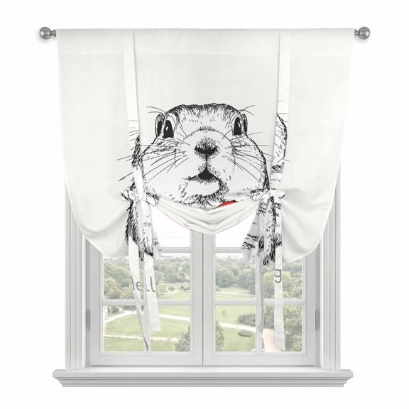 Groundhog Day Tie Up Curtains 45 Inches Long, Kitchen Window Curtains Over Sink, Red Bow Knot Spring Small Window Curtains Shade Balloon Curtains Valances for Bedroom/Cafe 34"x45"