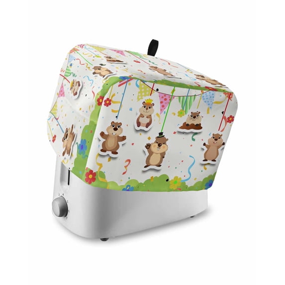 Groundhog Day Toaster Cover 2 Slice, Small Kitchen Appliance Covers, Bunting Floral Cartoon Funny Colorful Cute Toaster Oven Cover with Loop, Bread Machine Cover Polyester Dust Cover Protection
