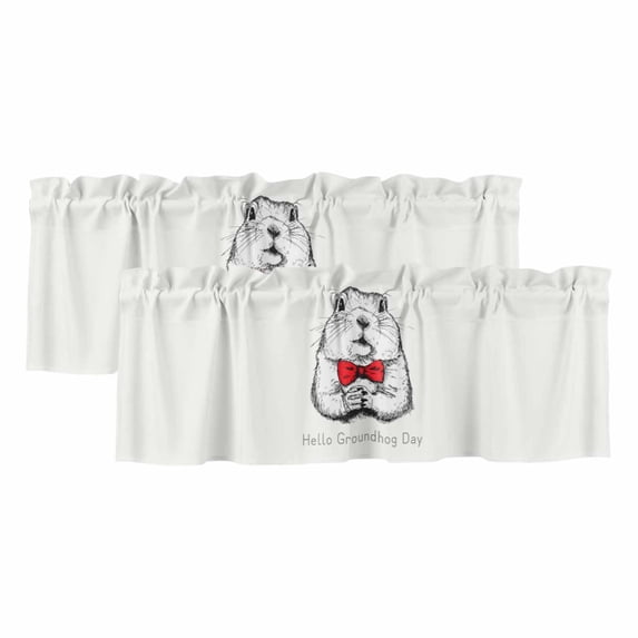 Groundhog Day Valances for Windows, Decorative Rod Pocket Window Valance Curtains, Red Bow Knot Spring Short Curtain Drapes for Kitchen/Bathroom/Living Room, 2 Panels, 42" W x 18" L