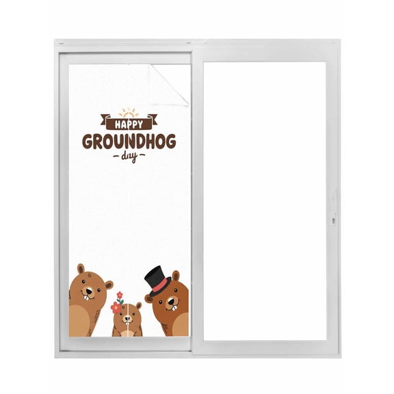 Groundhog Day Window Privacy Film, Cartoon Funny Modern Farmhouse Country Cute Static Cling UV Sun Blocking Tint Film Heat Control Windows Films for Bedroom Bathroom, Window Stickers 23.6"x59"