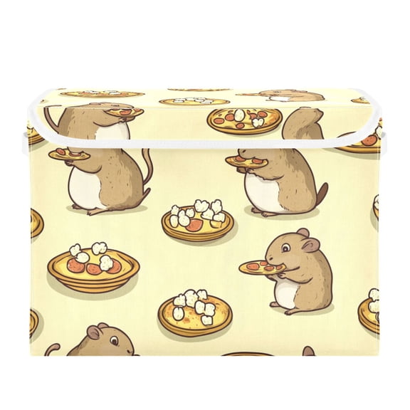 Groundhog Eating Pizza Large Storage Bins with Linen Collapsible Lid Storage Box 16.7 x 12.6 x 11.8in