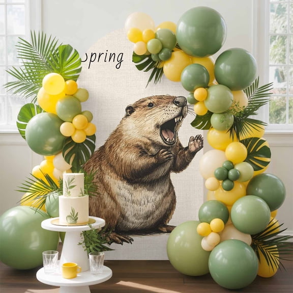 Groundhog Festival Arch Backdrop Cover, 4FT, Spring Is Coming Spandex Arch Covers Double-Sided Backdrop for Wedding Birthday Party Photo Background Decoration