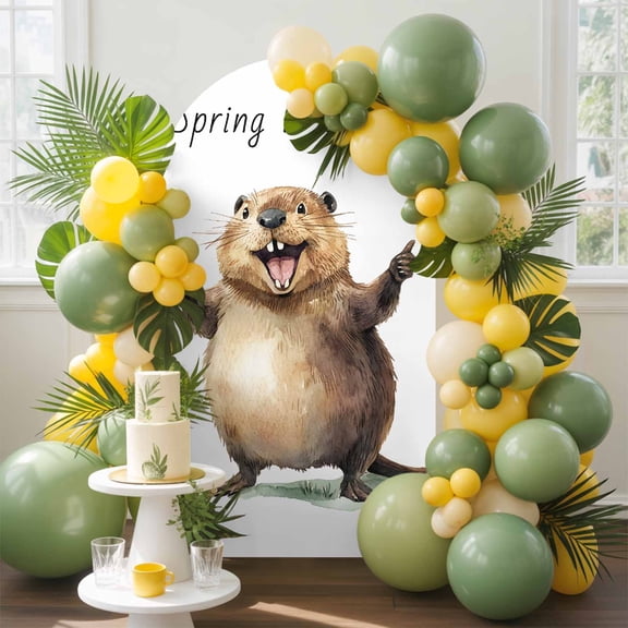 Groundhog Festival Arch Backdrop Cover, 4FT, Spring Is Coming Spandex Arch Covers Double-Sided Backdrop for Wedding Birthday Party Photo Background Decoration