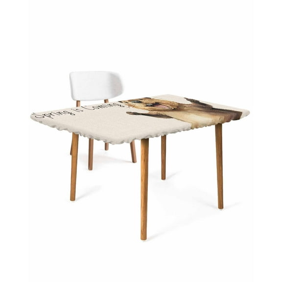 Groundhog Festival Rectangle Tablecloth, Waterproof Elastic Fitted Table Covers for 3 Foot Tables, 24x36inch Decorative Tablecloths for Picnic, Camping, Outdoor, Spring Animal Pastoral Seasonal