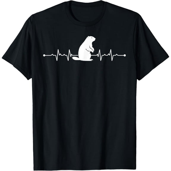 Groundhog Heartbeat Woodchuck Lover Funny Groundhog Day T-ShirtMen's and women's gift, black and white T-shirt, size: Extra large S-4XL