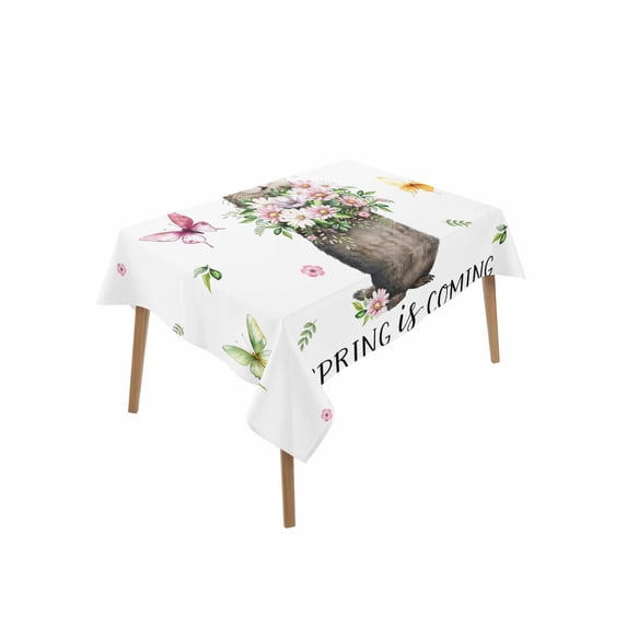 Groundhog Table Cloth, Waterproof Tablecloth for Rectangle Tables, Spring Floral Butterfly Botanical Reusable Washable Fabric Table Cover for Restaurant Kitchen Dining Tables 52"x70"