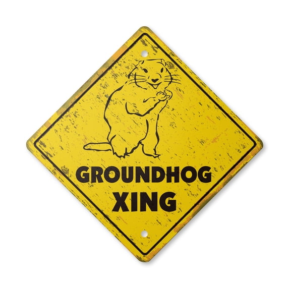 Groundhog Vintage Crossing Sign Zone Xing | Indoor/Outdoor Plastic | 14" Tall rustic ground hog day puxatawny phil