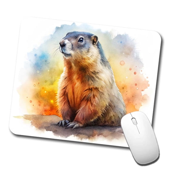 Groundhog Watercolor Mouse Pad Low Profile Gaming Mat