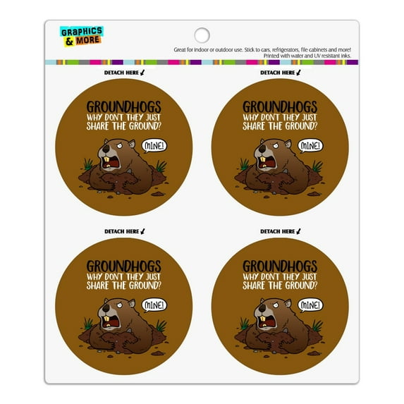 Groundhog Won't Share Funny Refrigerator Fridge Locker Vinyl Circle Magnet Set