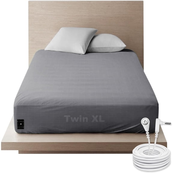 Grounding Bed Sheets Twin Grounding Deep Pocket Fitted Sheet Cotton Silver Fiber Grounded Sheets Earth Connected Bed Sheet (39"*80"*14",Grey) (Twin XL)