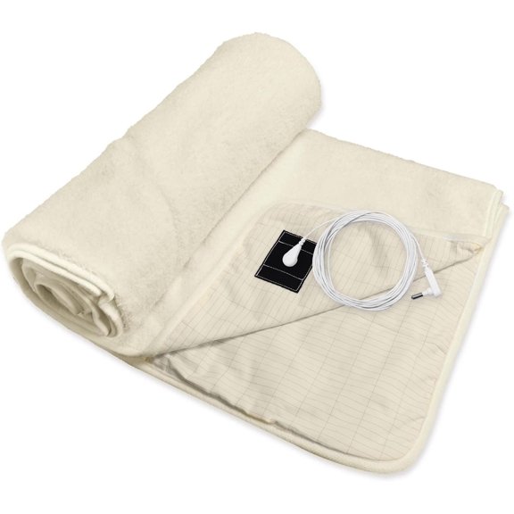 Grounding Blanket,Grounding Blanket Throw,Improve Sleep Energy.Earth Connected Throw Blanket with Fiber,Grounding Blanket for Bed.Grounding Cord Included(50x60 Inch,Beige)