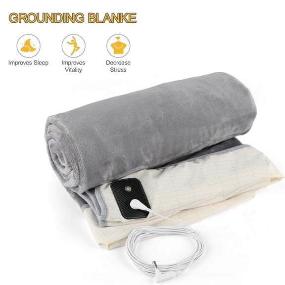 Grounding Blanket for Improving Sleep and Help with Anxiety, Soft Flannel Earthing Blanket Grounding Throw with Silver Fiber Cotton Lining, Earth Grounding Cord Included, Grey, 59 * 81''