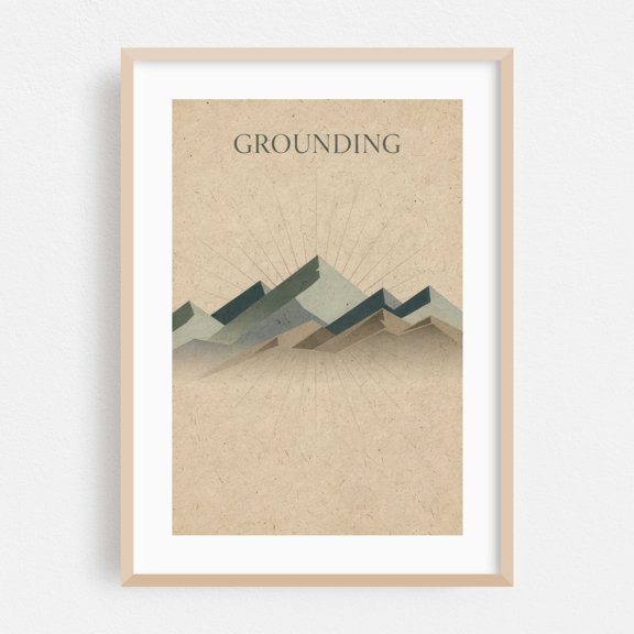 Grounding - Digital Art Abstract Minimalist Mountain Geometric Scenic Inspirational Vintage Oak Framed Wall Art Print 5 x 7 inches