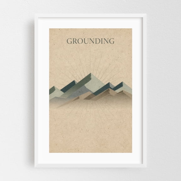 Grounding - Digital Art Abstract Minimalist Mountain Geometric Scenic Inspirational Vintage White Framed Wall Art Print 16 x 24 inches