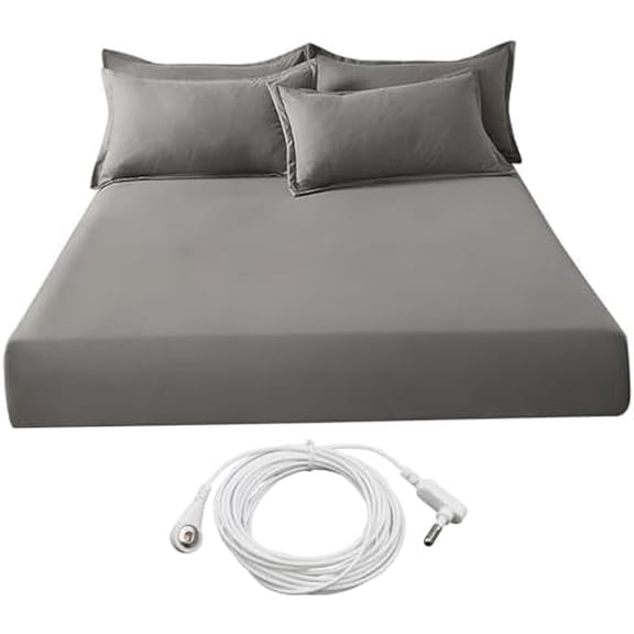 Grounding Fitted Sheet Anti-Static Grounded Bed Sheets with Grounding Wire Washable Sheets with Elastic Band for Improving Sleep Pain Relief$$Bedding